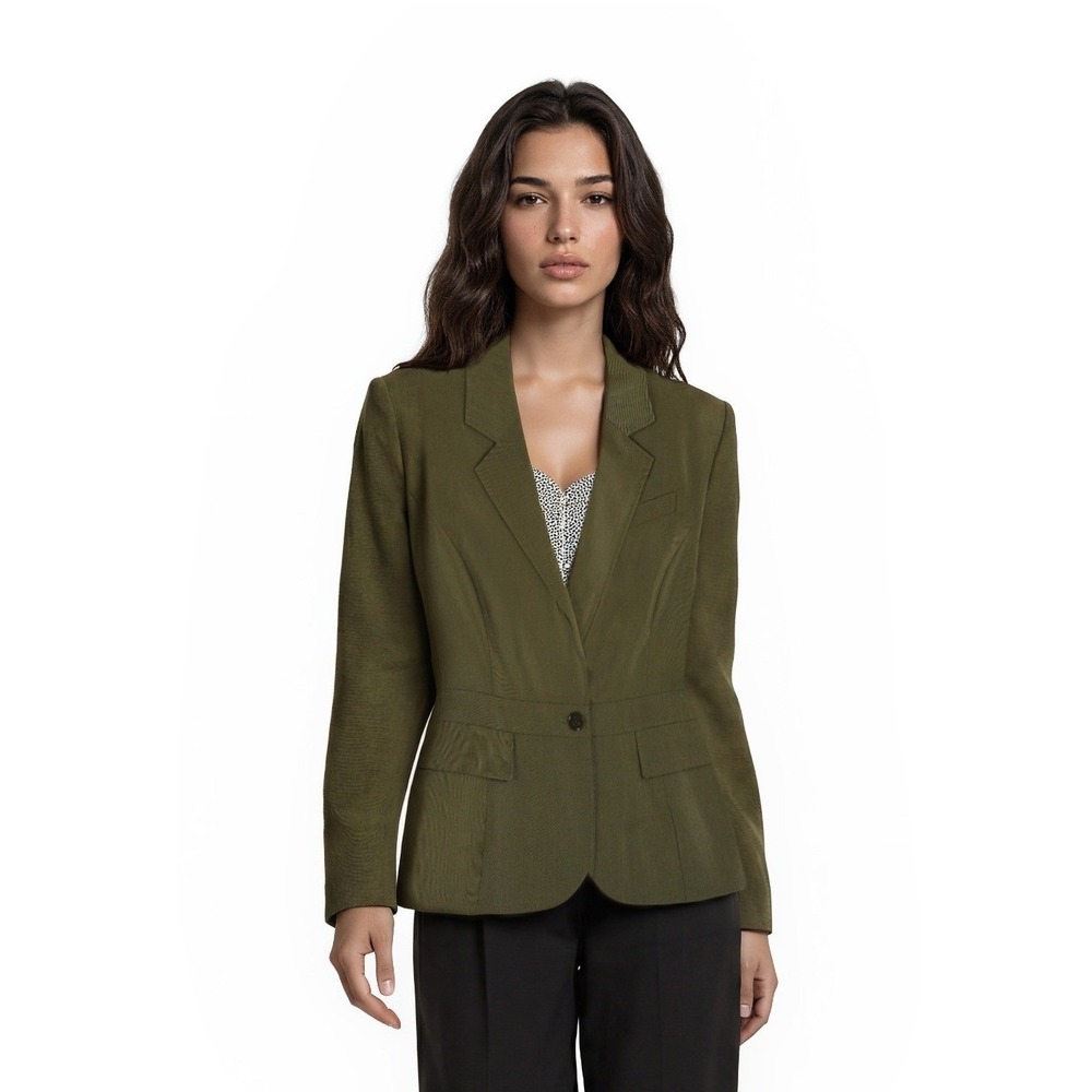 Ellen Tracy Wool Silk Blazer Women's‎ Size 12 Olive Green Single Button Jacket
